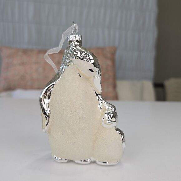 Mother and Baby Penguin Blown Glass Christmas Ornament - Picture 2 of 7